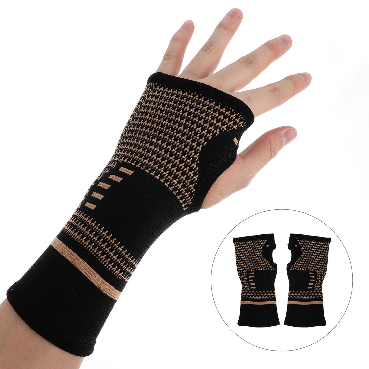 GETAJGHSD Copper Nylon Hand Wrist Sleeves Brace, M, Black 1 Pair