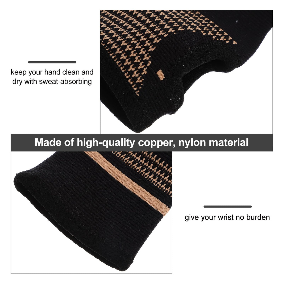 GETAJGHSD Copper Nylon Hand Wrist Sleeves Brace, M, Black 1 Pair