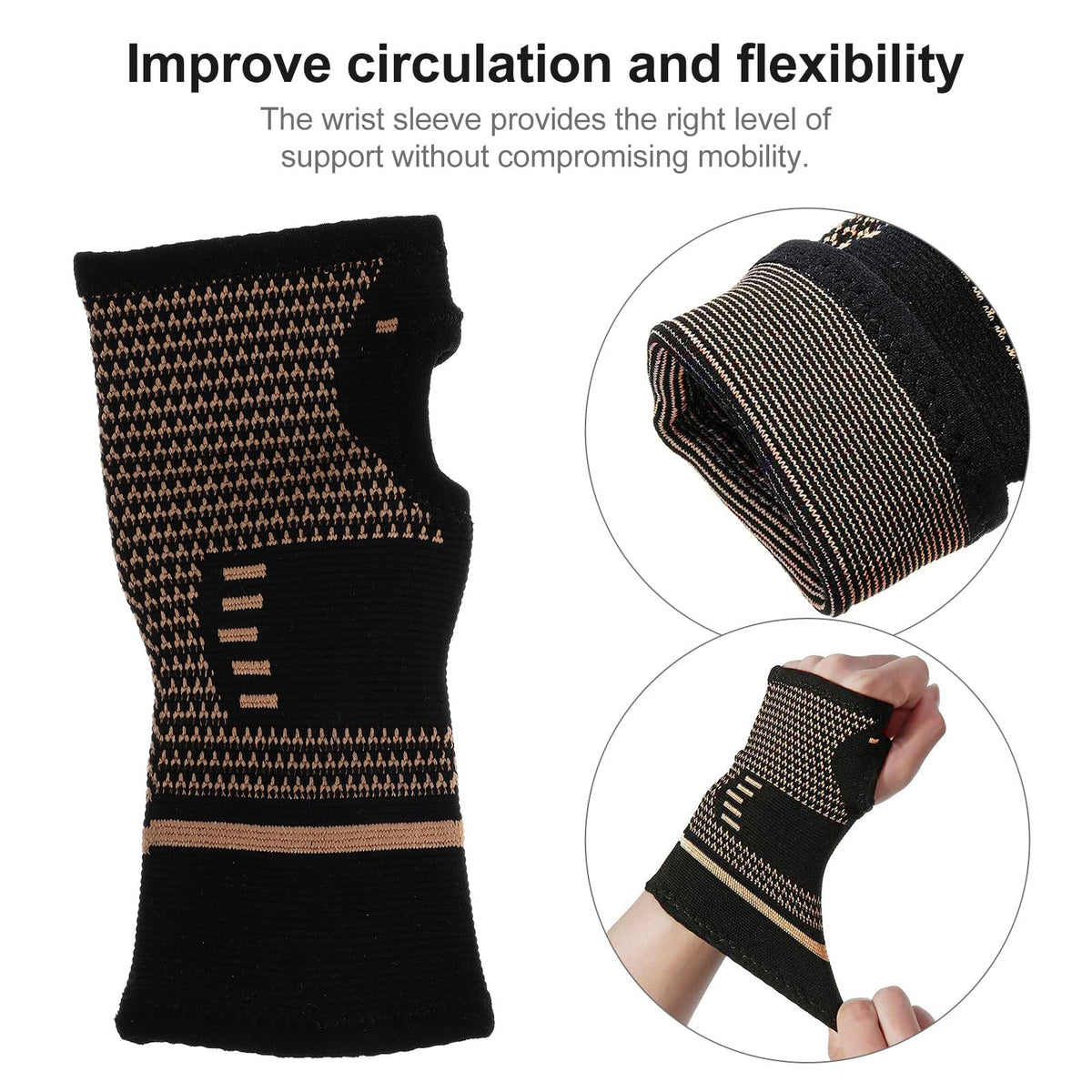 GETAJGHSD Copper Nylon Hand Wrist Sleeves Brace, M, Black 1 Pair