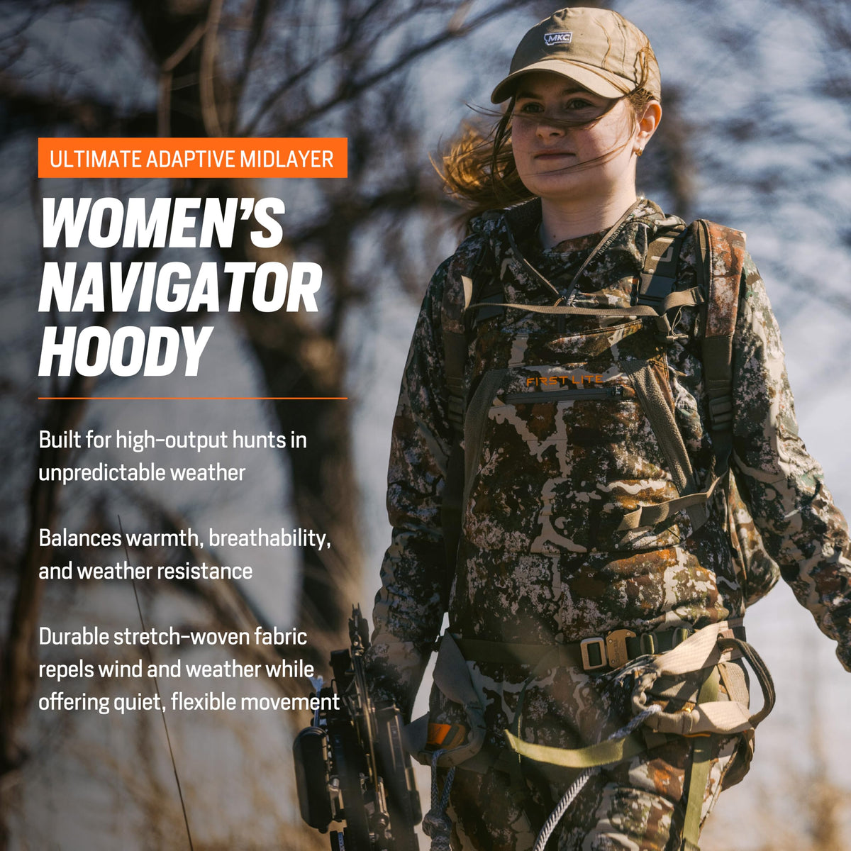 First Lite Women's Navigator Hoody | Softshell Mid Layer | Conifer | Large